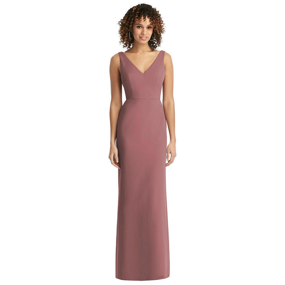 Social Bridesmaids Luxe Chiffon V-Neck Tie Back Trumpet Gown Rosewood Size 4